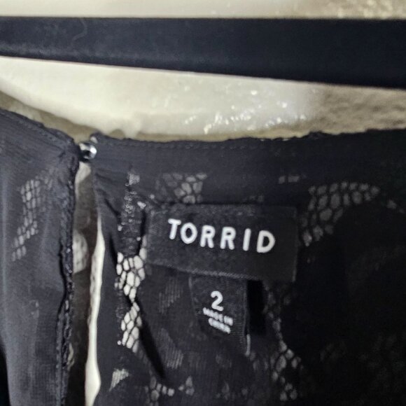 Torrid 2x Black Balloon Sleeve Peplum Lace Top Whimsigoth Dark Cottage Romantic - Picture 4 of 7